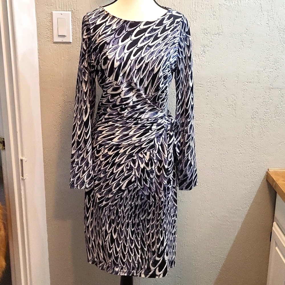 Marc Cain Silk Blend Side Tie Long Sleeve Midi Dress